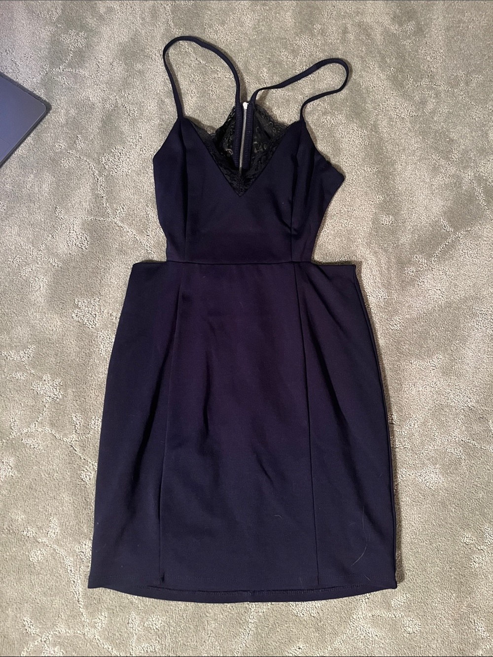 Lush Black Lace-Trim Spaghetti Strap Mini Dress